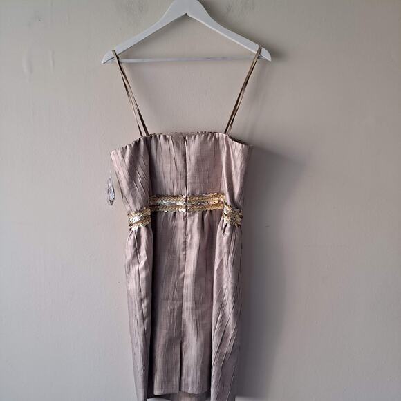 Tahari Gerard Detactable Strap Gold Dress with Braided Sequence Waist - Size 8 - Picture 10 of 16